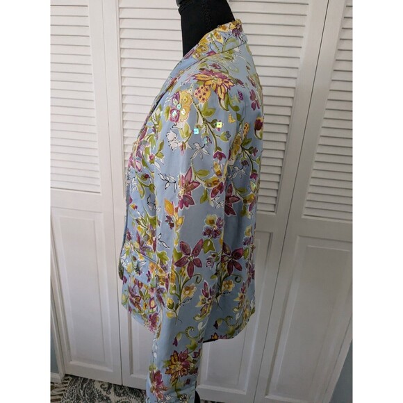 REDD Jeans Jacket Women's Sz 8 Blue Floral Iridescent Sequins Y2K Vtg Colorful - Picture 10 of 13